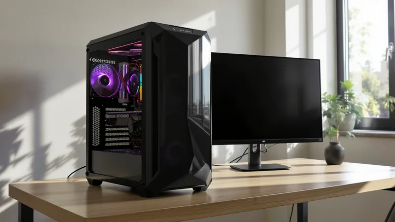 Gaming PC Setup mit Monitor und Stromkosten Anzeige