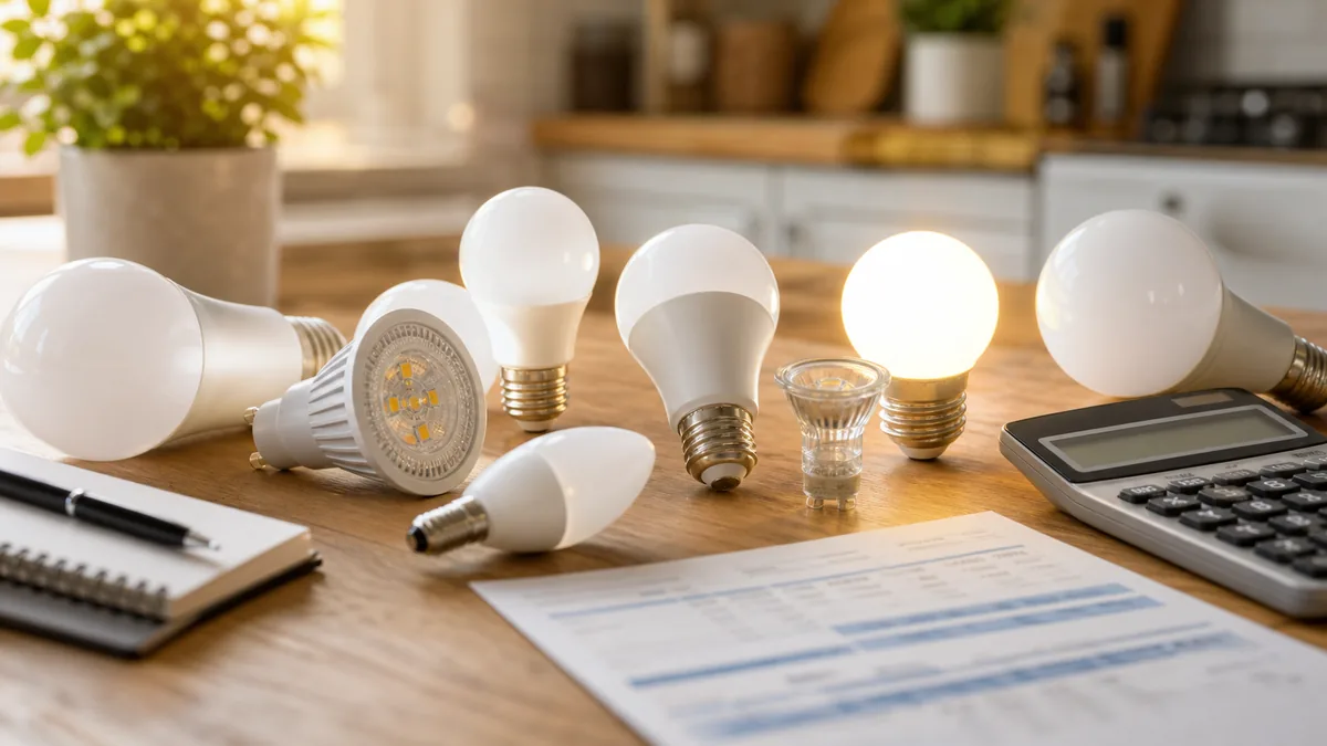 LED Lampen auf Tisch als Kaufberatung zum Strom sparen