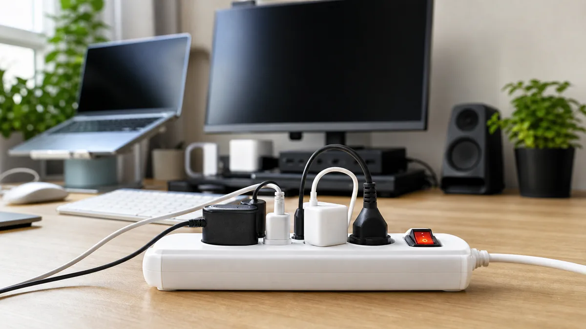 Schaltbare Steckdosenleiste am Homeoffice Arbeitsplatz