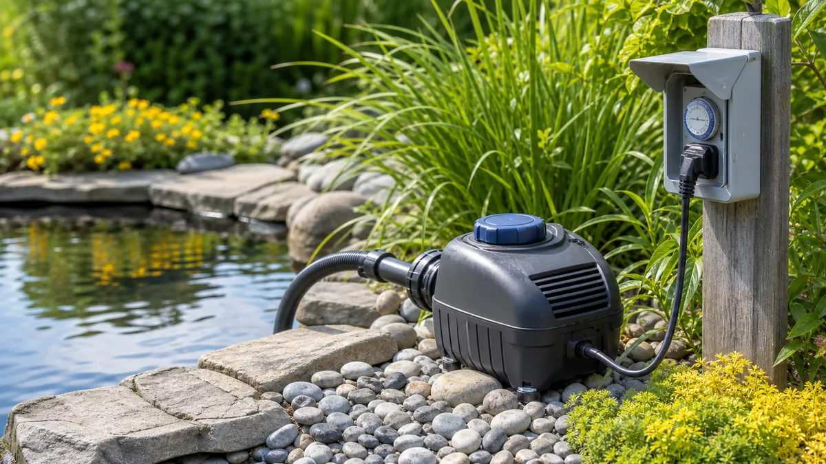 Teichpumpe am Gartenteich mit Außen Zeitschaltuhr und Stromkosten Kontrolle